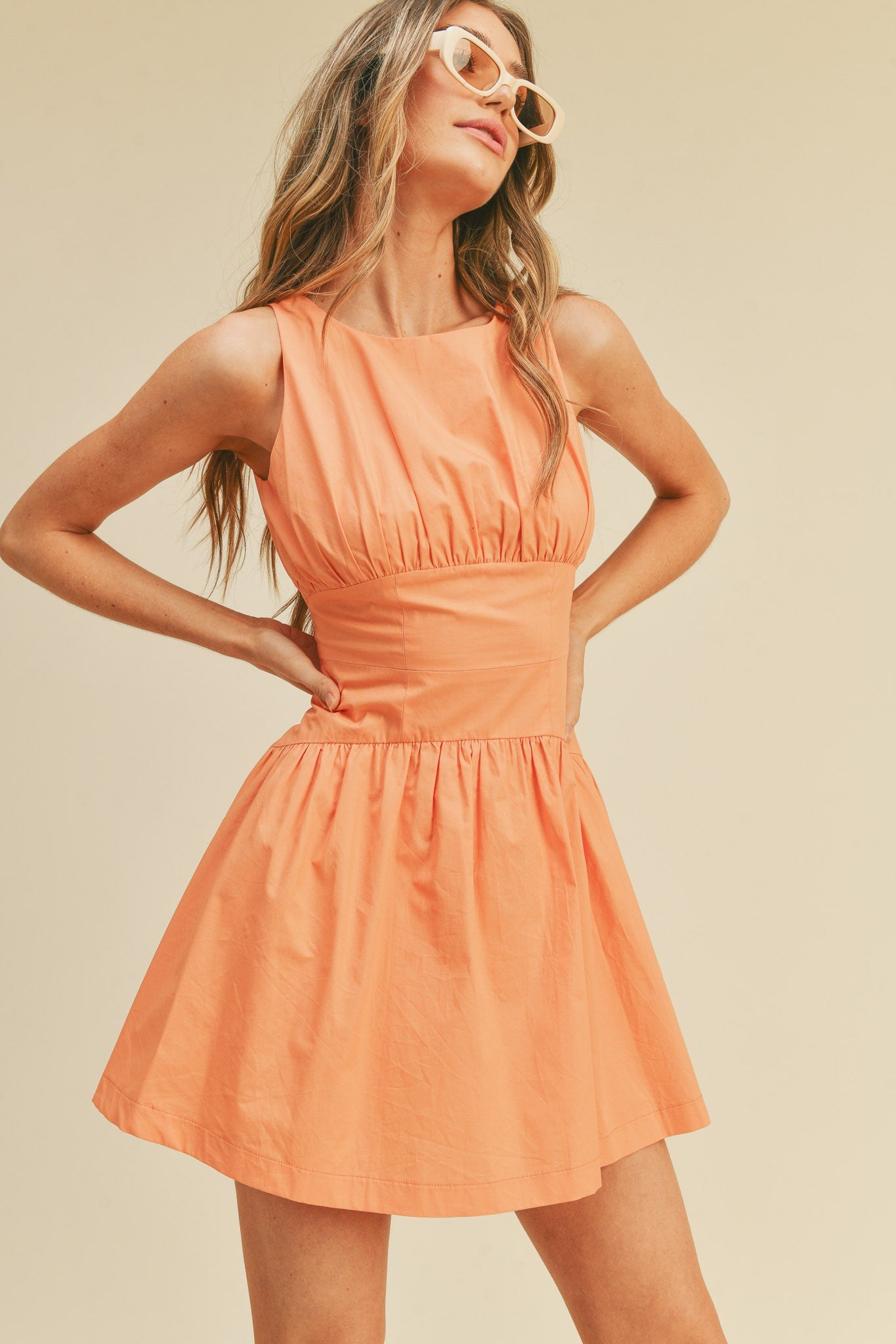 Orange Banded Waist Flared Mini Dress PinkBlush Orange Banded Waist Flared Mini Dress PinkBlush