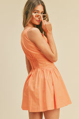 Orange Banded Waist Flared Mini Dress