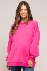 Fuchsia Soft Knit Fleece Lined Maternity Sweatshirt