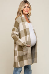 Olive Plaid Shawl Maternity Cardigan