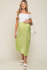Lime Plisse Maternity Midi Skirt