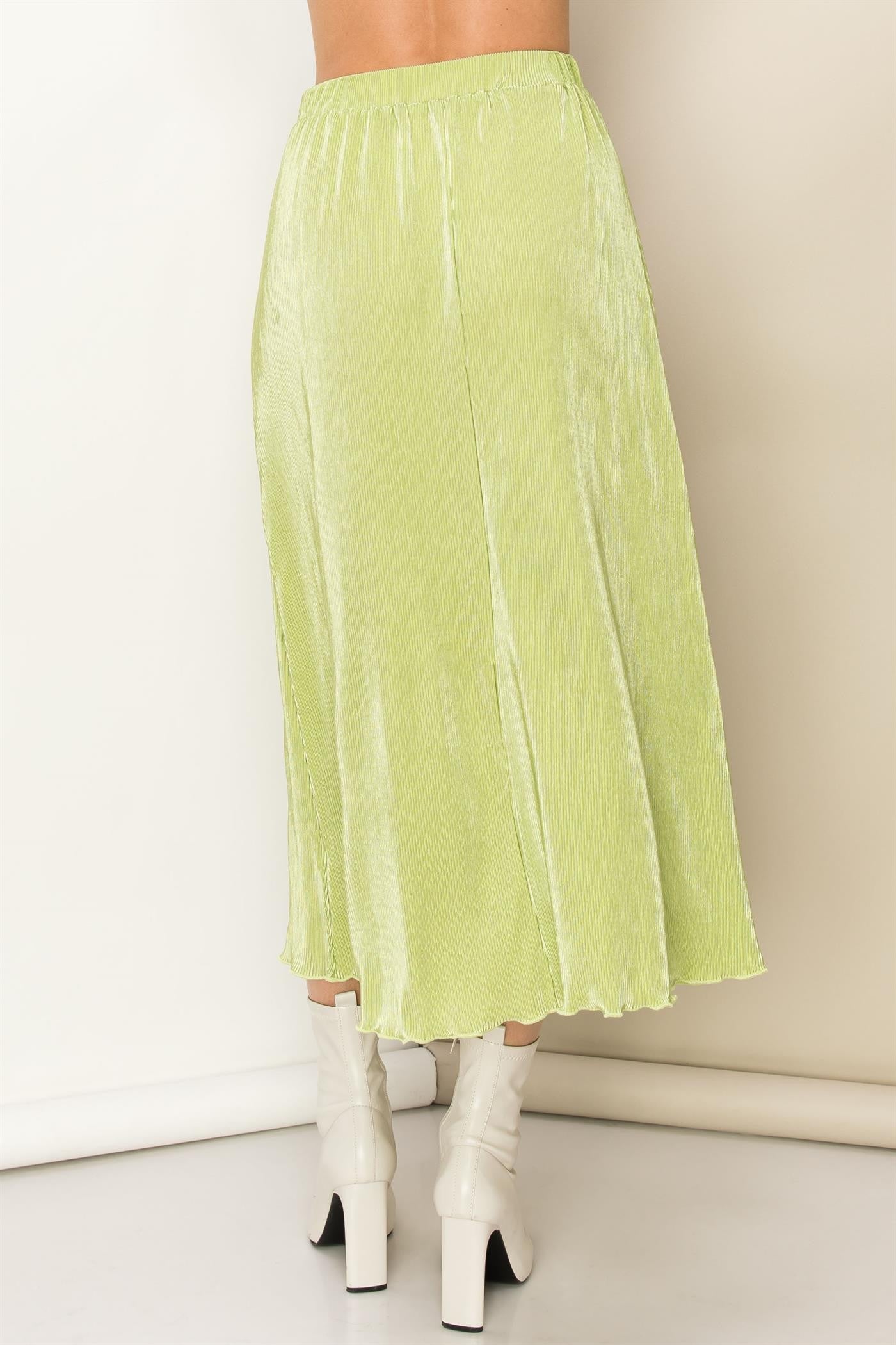Lime Plisse Midi Skirt