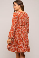 Rust Floral Button Front Tiered Maternity Dress