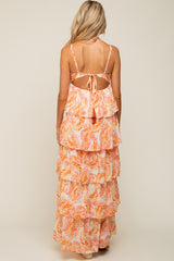 Ivory Floral Chiffon Open Back Tiered Maternity Maxi Dress