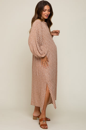 Mauve Button Down 3/4 Sleeve Maternity Midi Dress