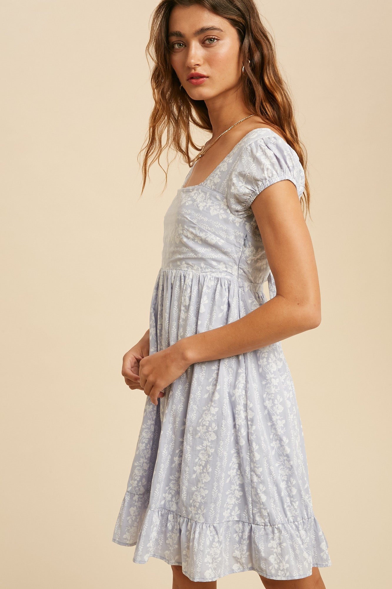 ワンピース Lace Trimmed Floral Dress powder blue M Powder Blue Lace Trim Floral Mini Dress – PinkBlush