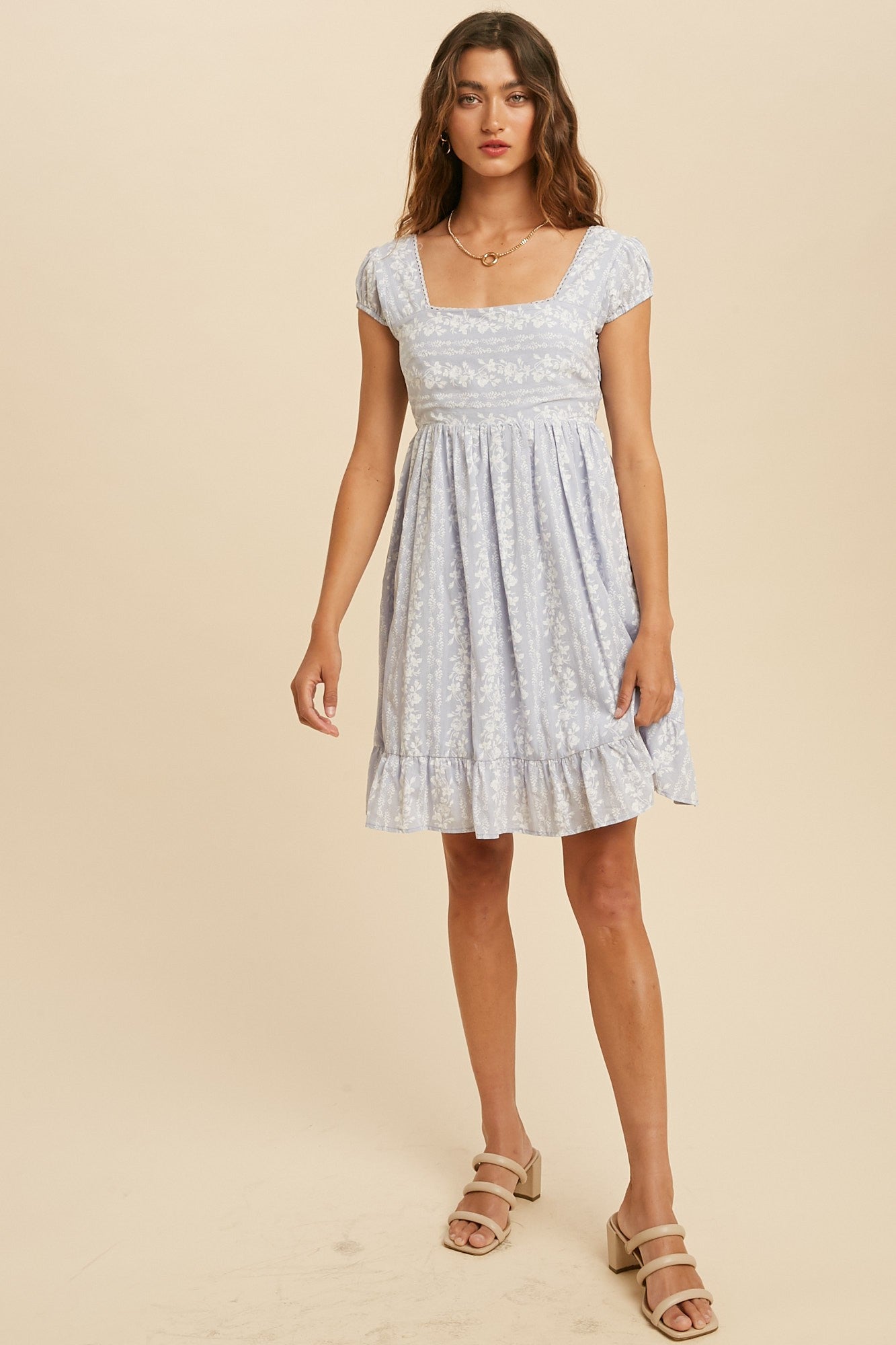ワンピース Lace Trimmed Floral Dress powder blue M Powder Blue Lace Trim Floral Mini Dress – PinkBlush
