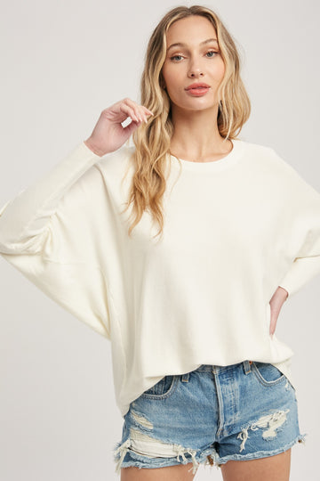 Cream Knit Long Dolman Sleeve Top