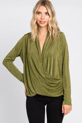 Olive Draped Wrap Maternity Knit Blouse