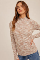 Taupe Mock Neck Long Sleeve Knit Maternity Top