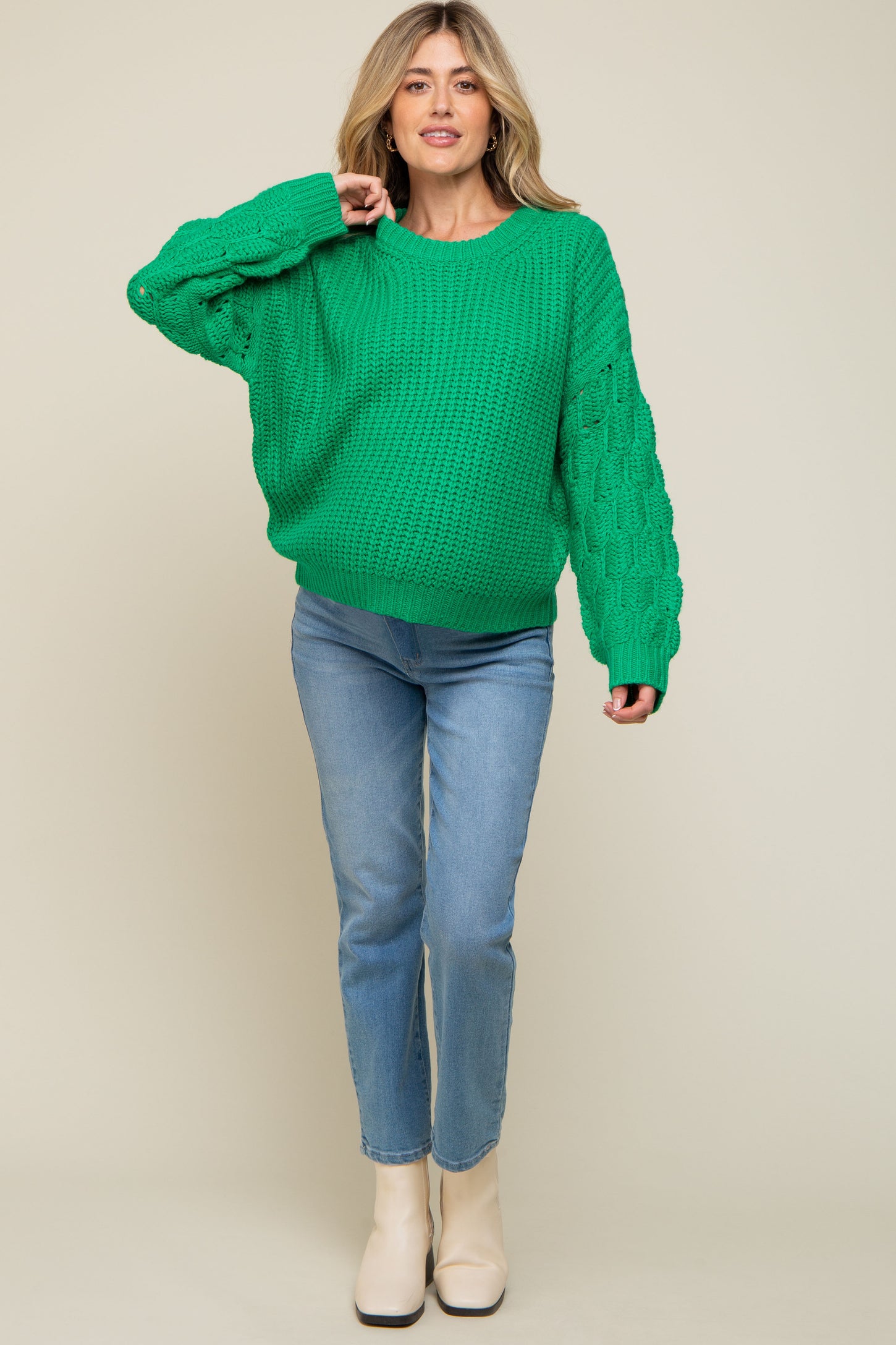 Green Cable Knit Sleeve Maternity Sweater– PinkBlush