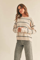 Beige Striped Basic Sweater