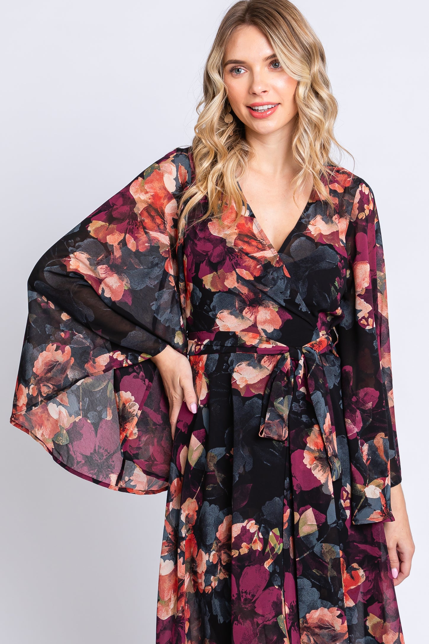 burgundy chiffon wrap dress Burgundy Chiffon Wrap Dresses High Slit Wrap Dress Burgundy