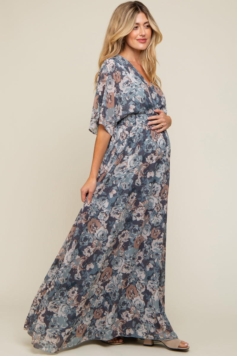 GREEN FLORAL BLOOM | ZIPLESS MATERNITY MAXI-PUFF SLEEVES | FULL LENGTH MAXI main image 0