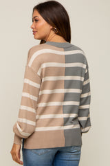 Taupe Striped Colorblock Maternity Knit Top