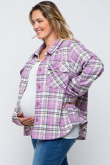 Lavender Plaid Button Down Plus Maternity Flannel