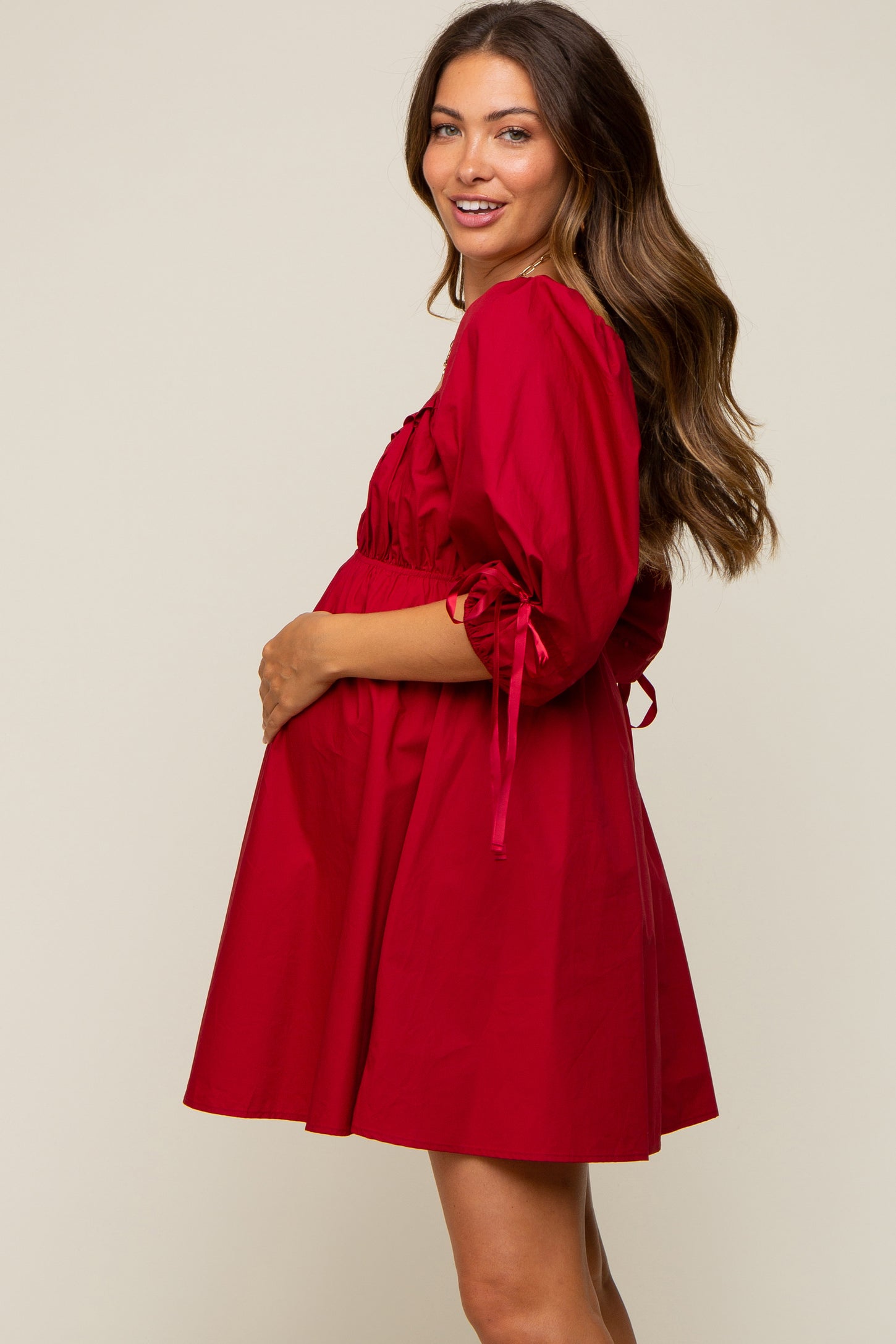 Red Puff Sleeve Maternity Dress– PinkBlush