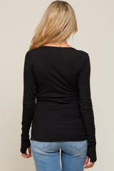 Black Button Front Long Sleeve Maternity Top