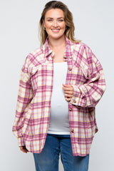 Magenta Flannel Plaid Button Up Maternity Plus Shacket
