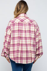 Magenta Flannel Plaid Button Up Maternity Plus Shacket