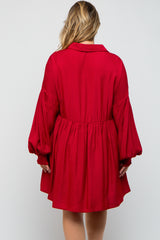 Red Button Down Maternity Plus Dress