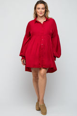 Red Button Down Maternity Plus Dress