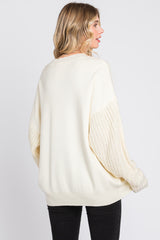Cream Cable Knit Sleeve Sweater
