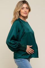 Forest Green Satin Sequin Cuff Maternity Blouse