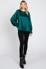 Forest Green Satin Sequin Cuff Blouse