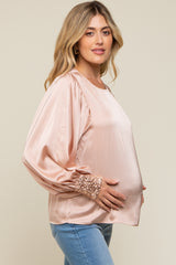 Light Pink Satin Sequin Cuff Maternity Blouse