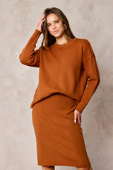 Brown Knit Fitted Skirt