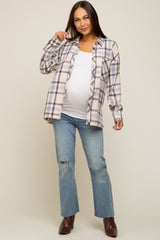 Cream Flannel Plaid Button Up Maternity Top