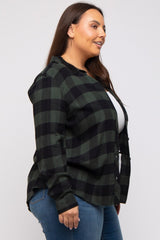 Forest Green Checkered Plus Long Sleeve Button Down Top
