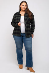 Forest Green Checkered Plus Long Sleeve Button Down Top
