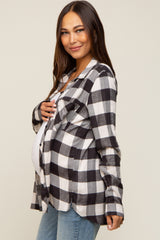 Cream Checkered Maternity Long Sleeve Button Down Top