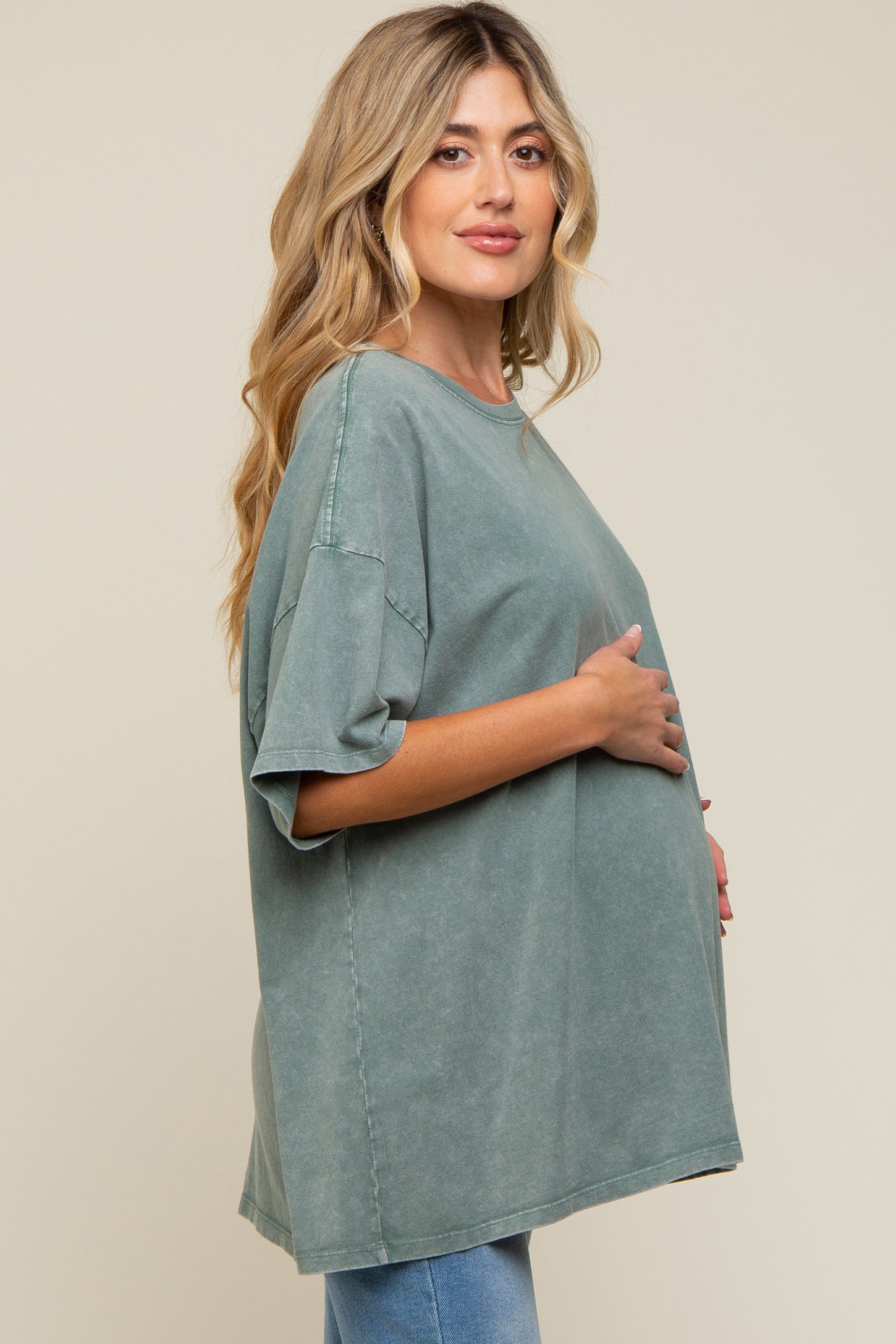 Sage Faded Oversized Maternity T-Shirt