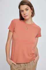 Salmon Slub Knit Cropped T-Shirt
