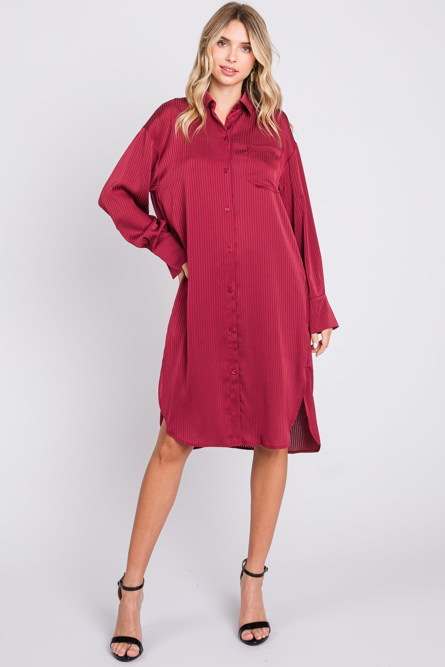 Red Striped Maternity Shirt Dress– PinkBlush