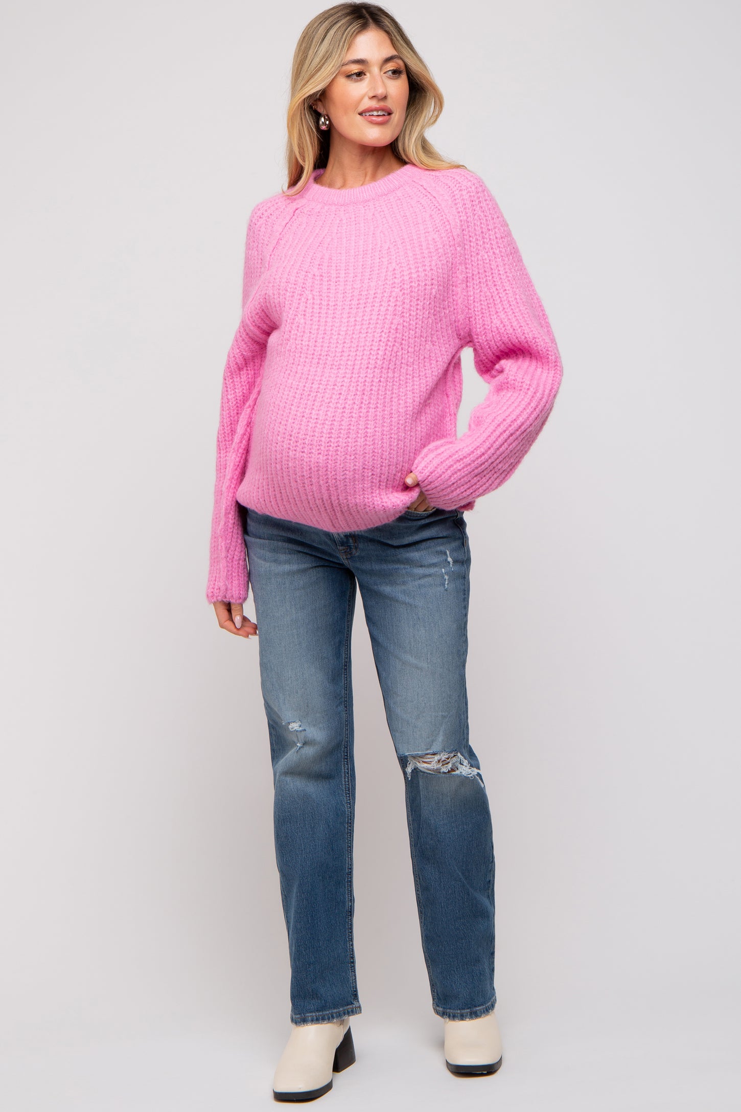 Pink Basic Chunky Knit Maternity Sweater PinkBlush