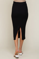 Black Rib Knit Maternity Midi Skirt