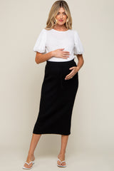 Black Rib Knit Maternity Midi Skirt
