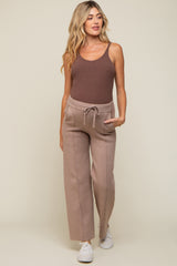 Taupe Front Seam Sweater Knit Drawstring Maternity Pants