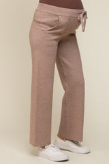 Taupe Front Seam Sweater Knit Drawstring Maternity Pants