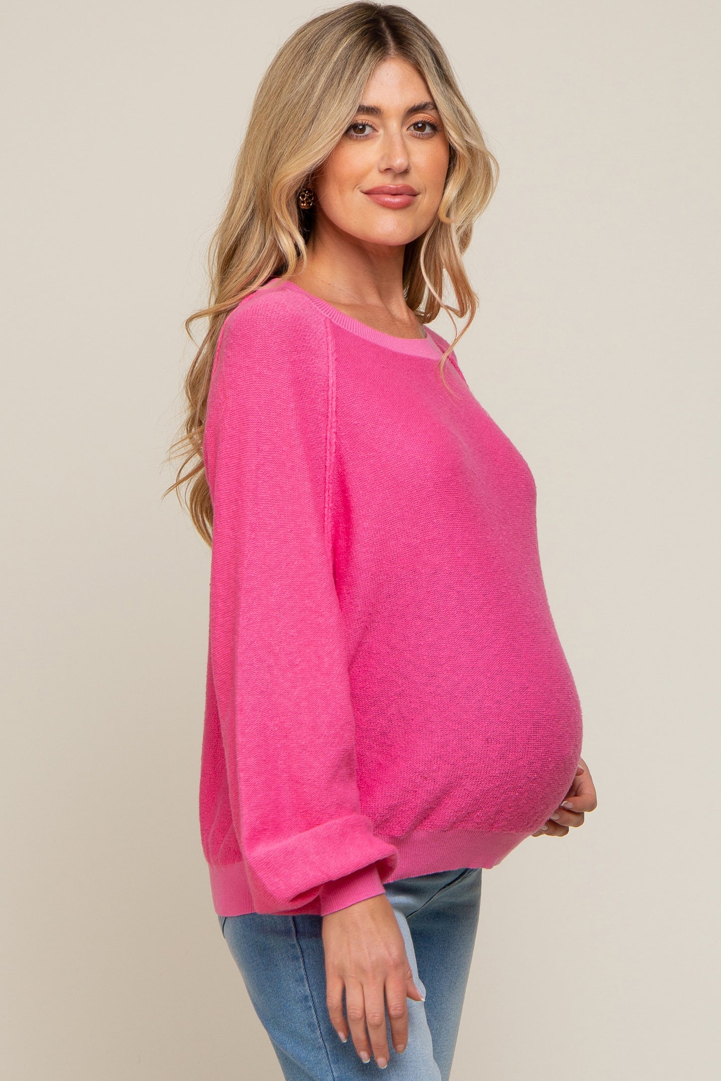 Fuchsia Knit Long Sleeve Maternity Top