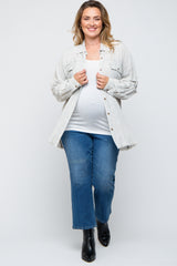 Grey Button Up Fringe Hem Maternity Plus Top