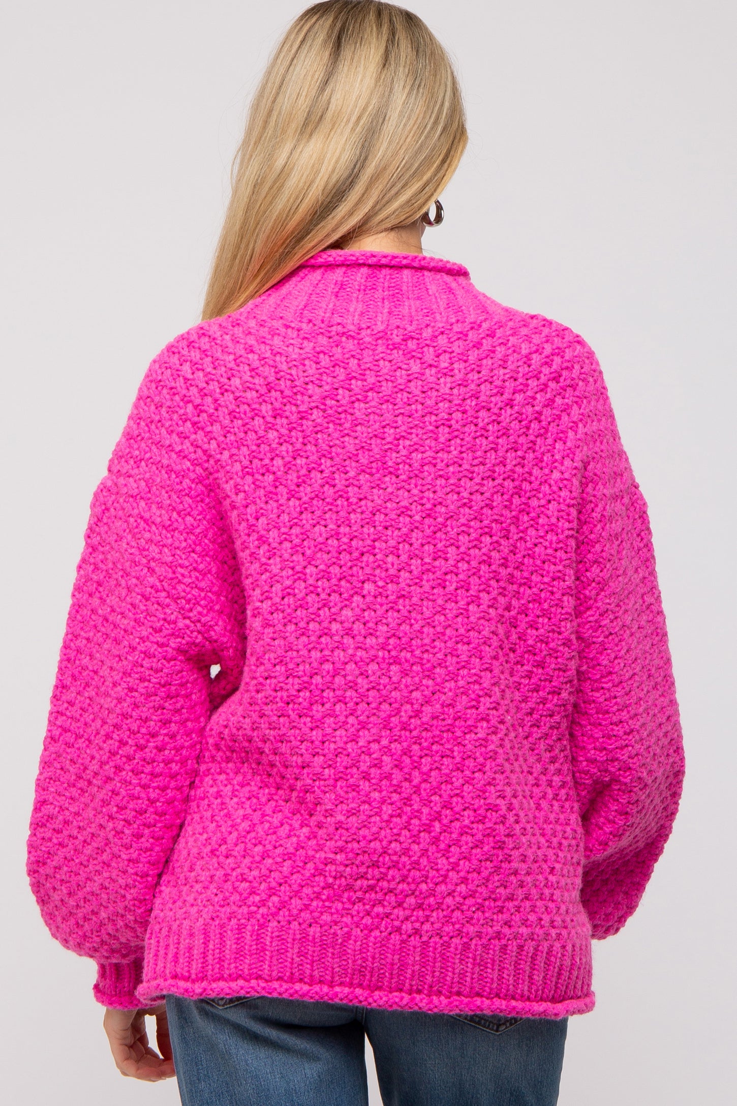 Fuchsia Chunky Knit Mock Neck Maternity Sweater