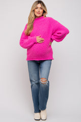 Fuchsia Chunky Knit Mock Neck Maternity Sweater