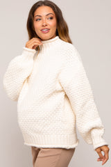 Cream Chunky Knit Mock Neck Maternity Sweater