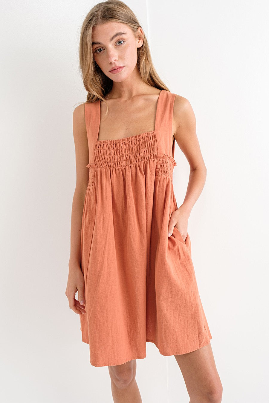 Burnt Orange Linen Flowy Dress PinkBlush Burnt Orange Linen Flowy Dress PinkBlush