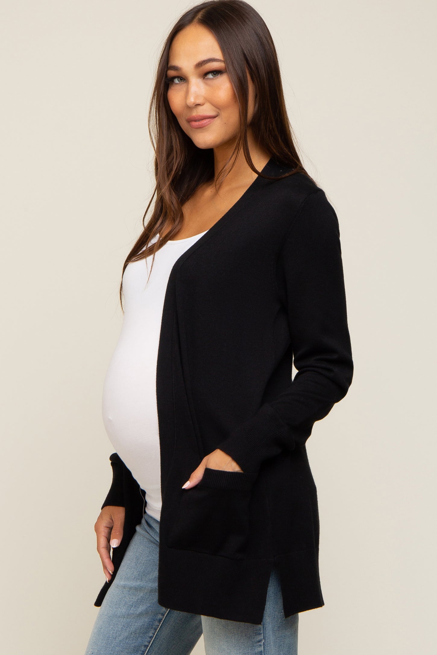 Black Basic Open Front Maternity Cardigan